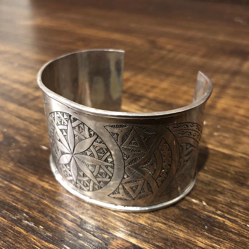 Vintage Tuareg Wide Bangle Hand Work Carved Silver Cuff Bracelet