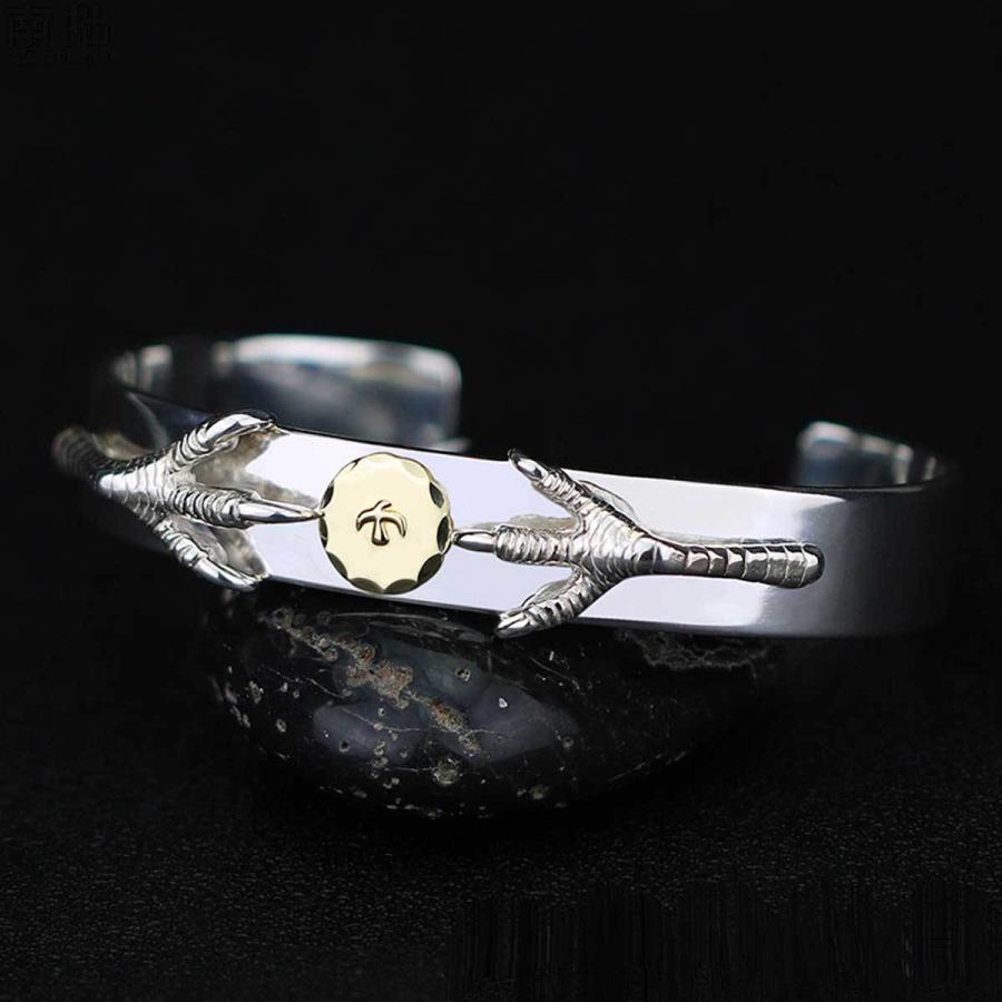 18金SVツメ付き平打ちブレス イーグルタイプ シルバーバングル 925