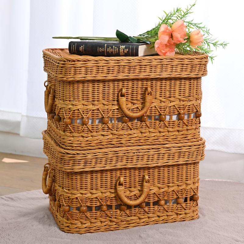 ラタンバスケット 蓋付き 籐かご かわいい 収納 内布付 母の日 父の日