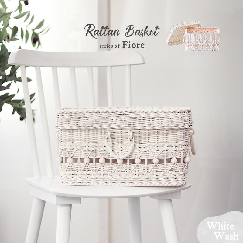 ラタンバスケット 蓋付き 籐かご かわいい 収納 内布付 GK808WW 爆買