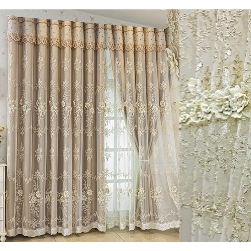 ☆遮光+レース 2枚組カーテン｜2倍ヒダ ドレープ｜1cm単位オーダー