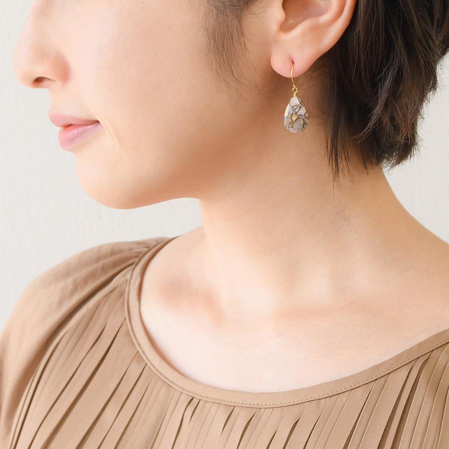 ピンクオパールカッパー K14GF ピアス ふんわりピンクのモザイク