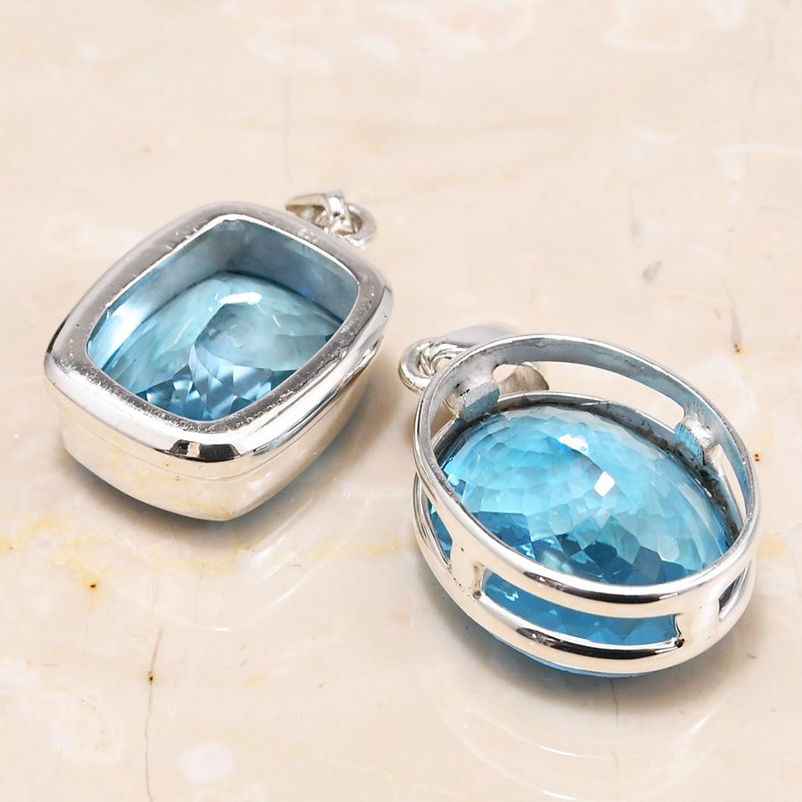 大粒 スイスブルートパーズ ペンダントトップ 深く美しい青が鮮烈に