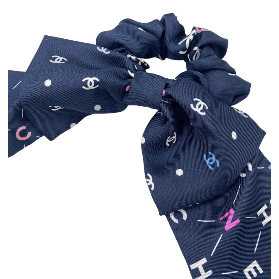 CHANEL（シャネル） シュシュ リボン シルク ネイビー 髪飾り ヘア