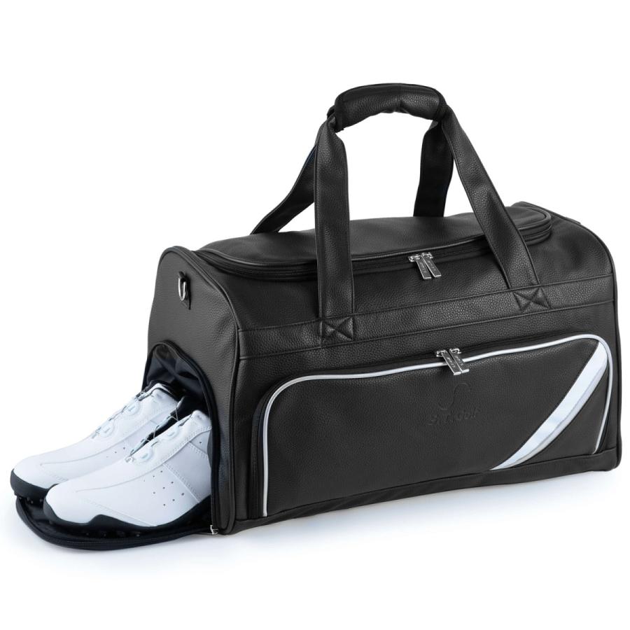 ゴルフ ボストンバッグ S.T.Golf 柔らかPUレザー シューズ収納 防水