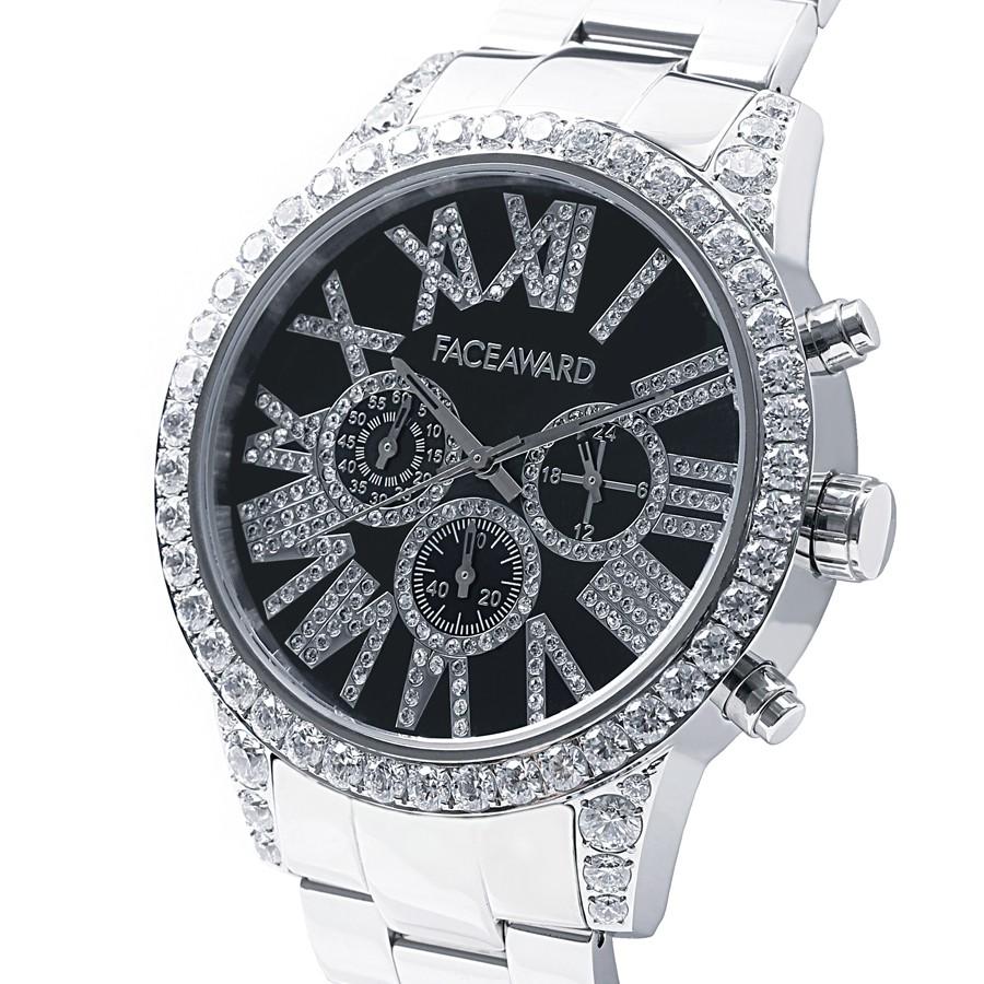 腕時計 ビックフェイス スワロフスキー ジルコニア クロノグラフ