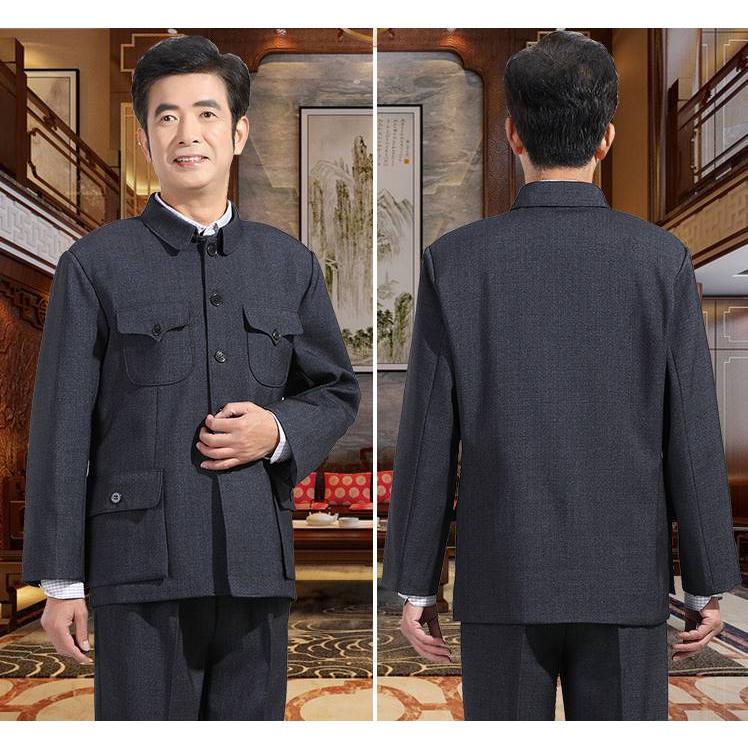 中国高級 人民服 中山服 上下スーツ（上衣＋ズボン）・灰色 外ポケット