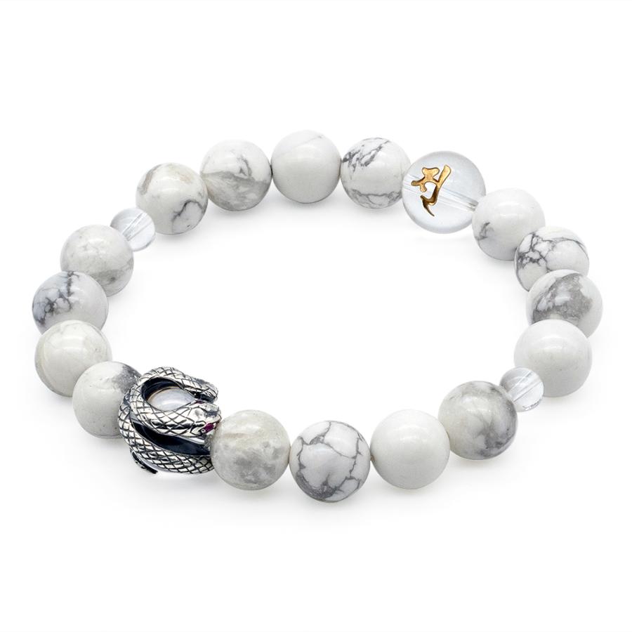 ブレスレット 白蛇 パワーストーン 厄除け 天然石 数珠 水晶 マグネ