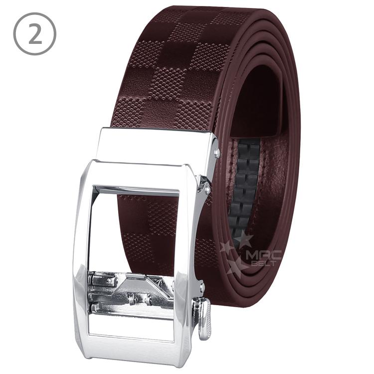 イタリアンレザー ベルト メンズ 穴なし 本革 無段階 チェック柄 市松