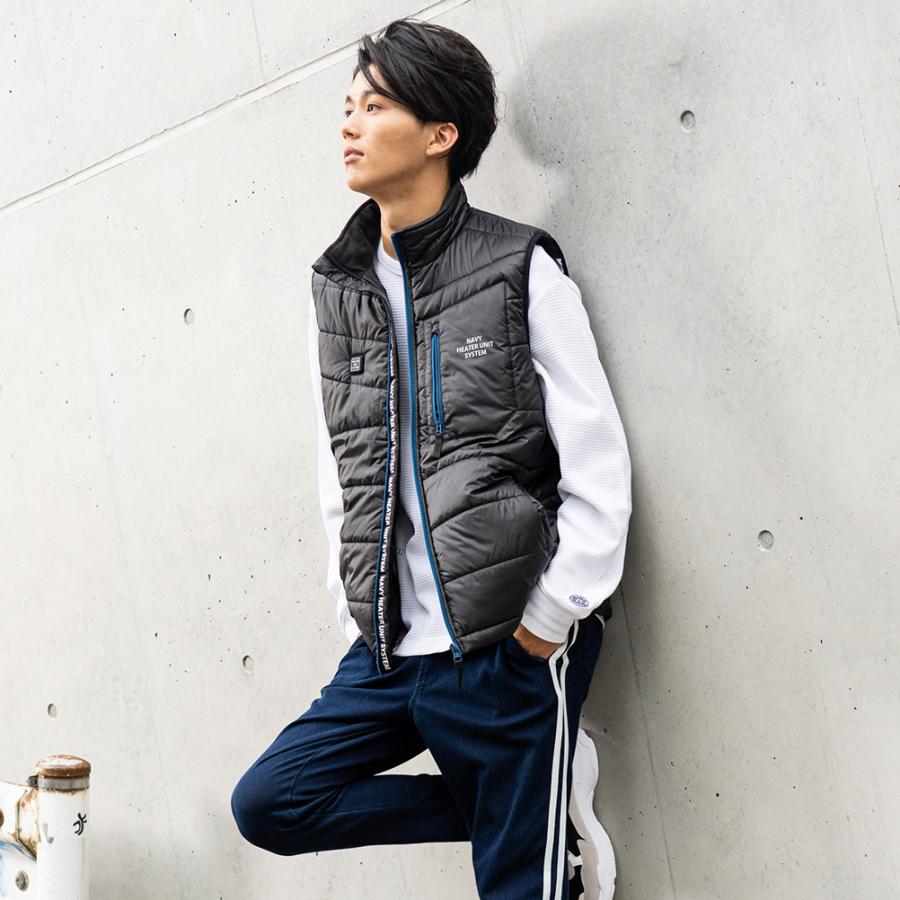 NAVY 中綿ベスト メンズ スタンドカラー ジップアップ 温度調節 ヒート