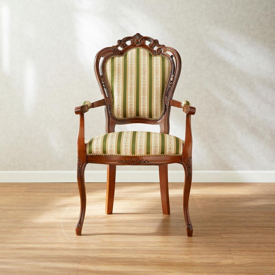 イタリア製 アームチェア グリーンストライプ 幅63cm/椅子 チェア