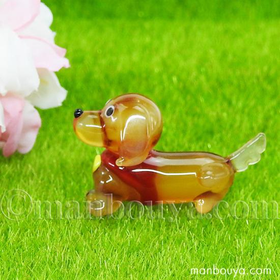 ダックスフンド 置物 ガラス細工 ミニチュア 雑貨 グラススクエア