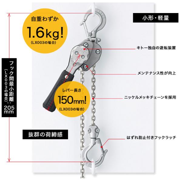 キトー レバーブロック LX形 500kg レバーホイスト 定格荷重0.5ton