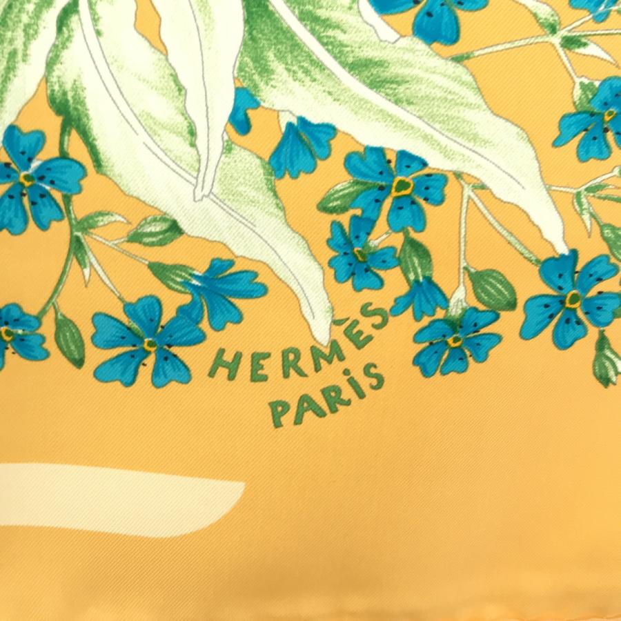HERMES エルメス カレ90 LA PRAIRIE 草原 イエロー系 黄色 花 蝶 大判