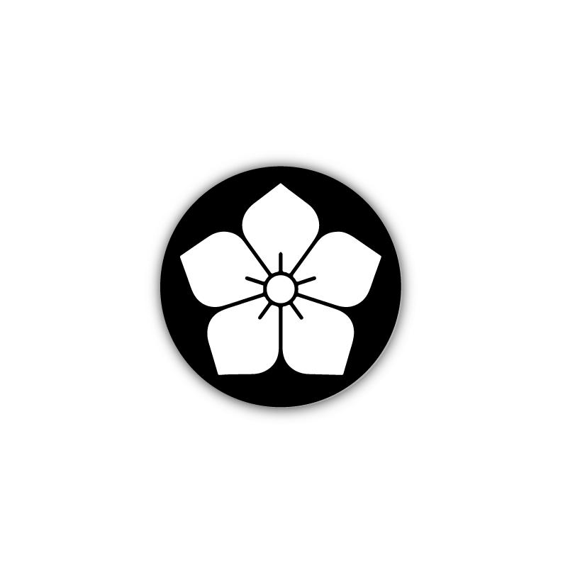戦国武将 家紋 缶バッジ 44mm 1個 明智光秀『桔梗』黒ベース 推し