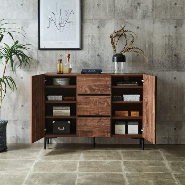 キャビネット サイドボード リビング収納 120cm幅 「フィスバ ドア引出