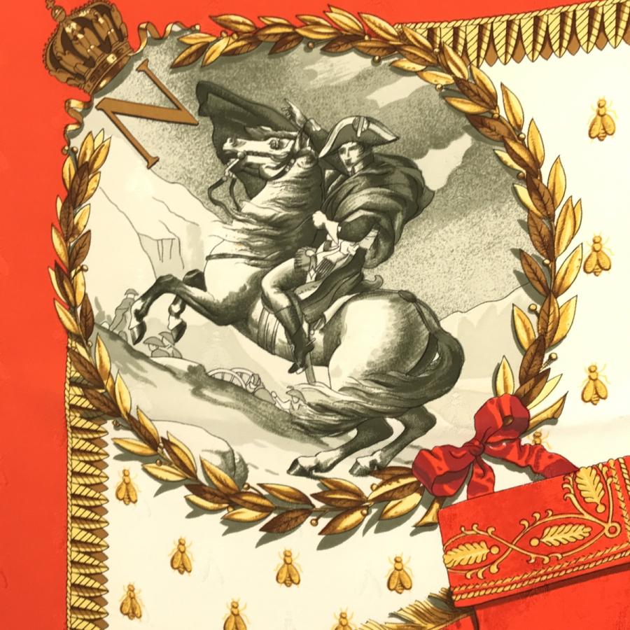 質屋 エルメス HERMES カレ90 スカーフ NAPOLEON ナポレオン オレンジ
