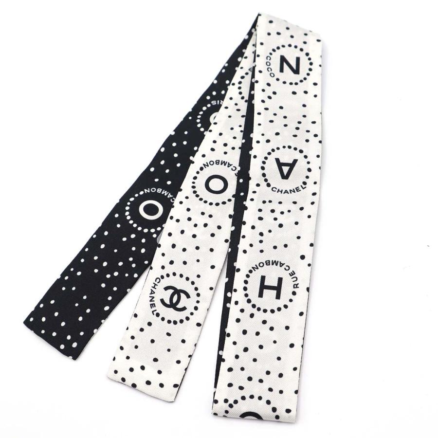 質屋 未使用 CHANEL シャネル ツイリー スカーフ 水玉 シルク100