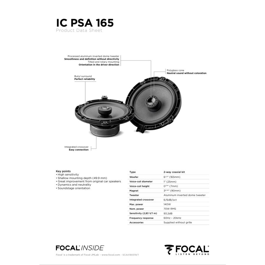 FOCAL（フォーカル）2WAYコアキシャルスピーカー 165mm プジョー
