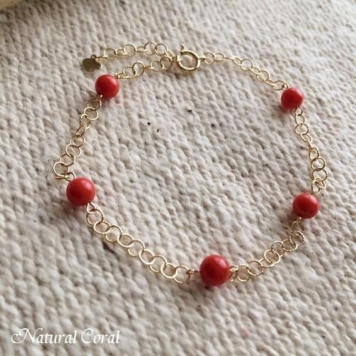 赤珊瑚 あかさんご サンゴ ブレスレット 玉 18金チェーン ナチュラル