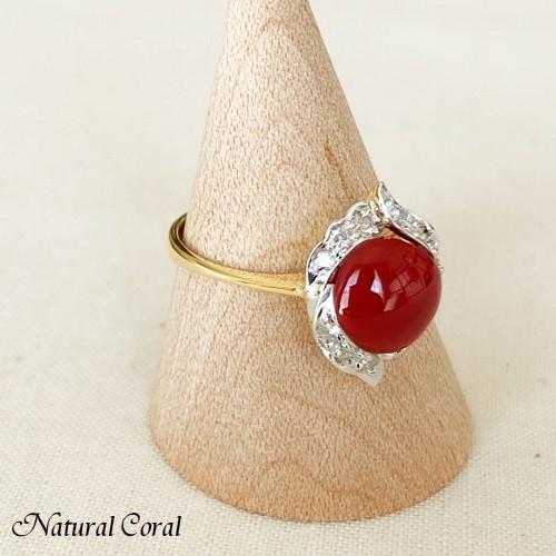 血赤珊瑚 ちあかさんご サンゴ リング K18 WG ダイヤ 送料無料