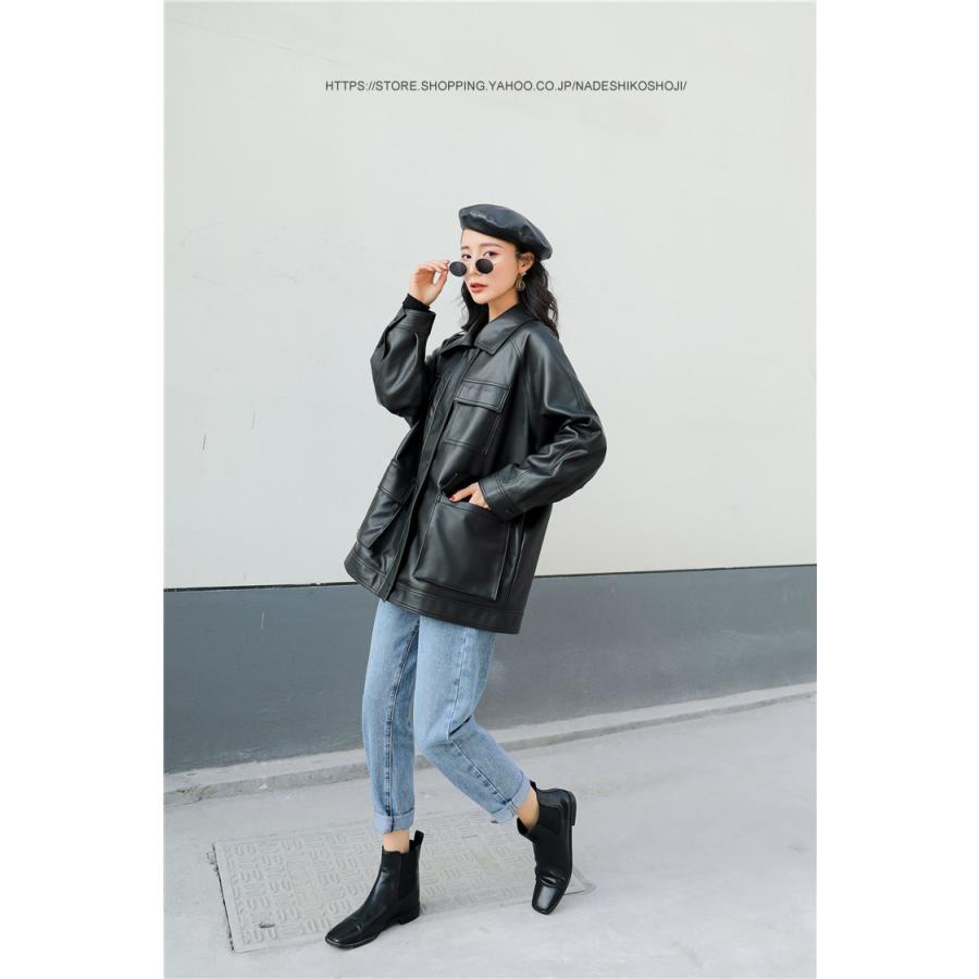 レディース革ジャン 秋冬 レザージャケット ミドル丈 ライダース