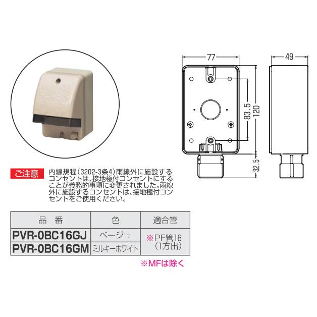 PVR-0BC16GJ 未来工業 露出スイッチボックス 防水コンセント用
