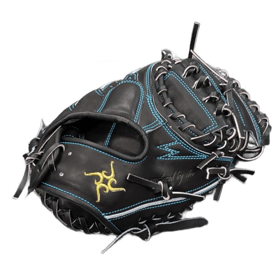 硬式キャッチャーミット 要ミット Sブランド ブラック×サックス 黒 縦