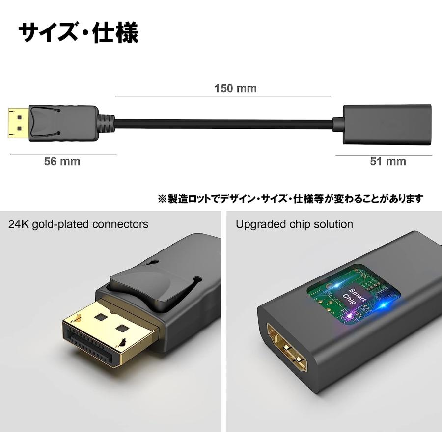 ディスプレイポート hdmi DisplayPort1.2 4K 30hz 変換ケーブル 変換
