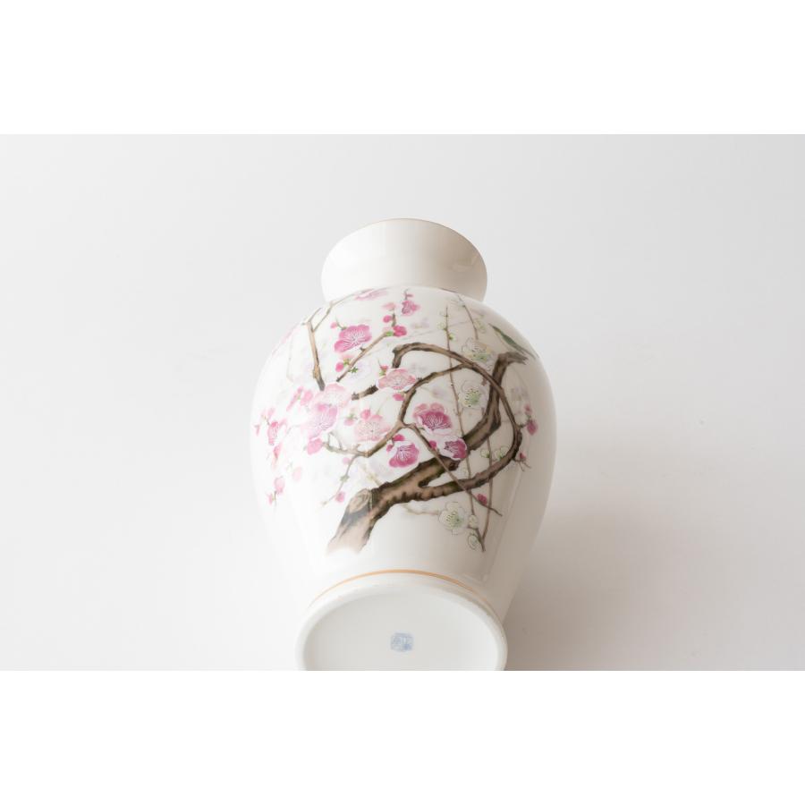 仏間 花瓶 壺型 梅に鳥 10号 陶器 華やか 30.5センチ 1尺 伝統的 花器