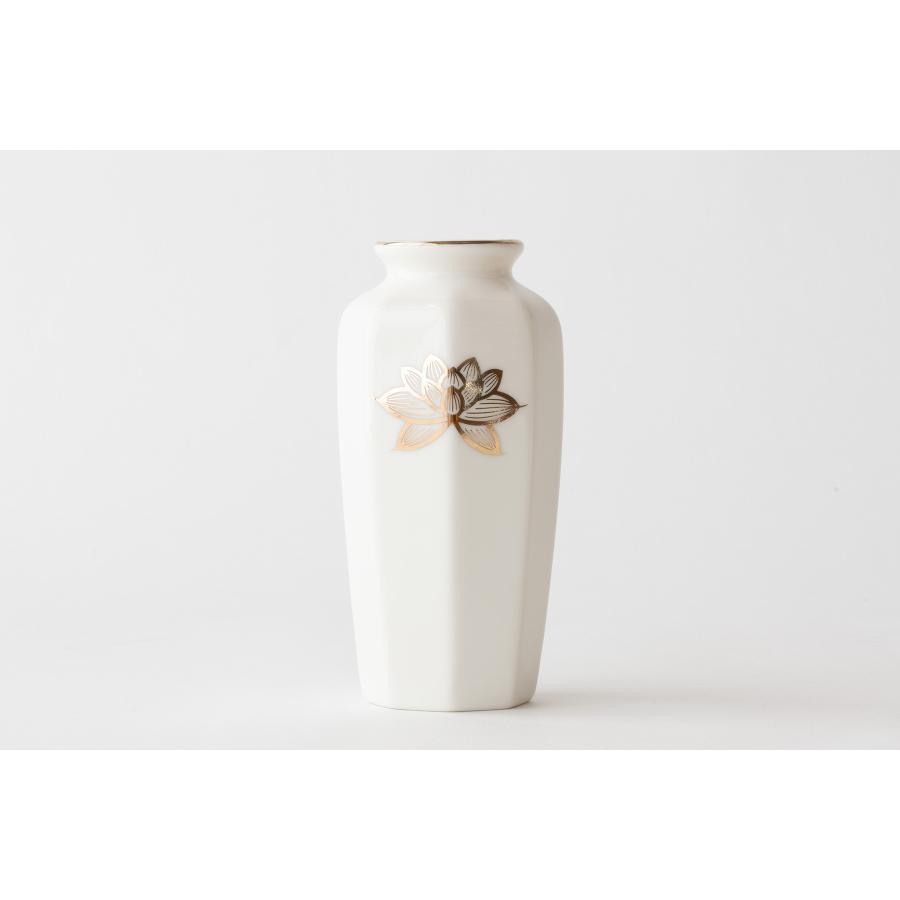 仏間花瓶 八角 選べる3色 金蓮 5号 陶磁器 金付 15センチ モダン 花器