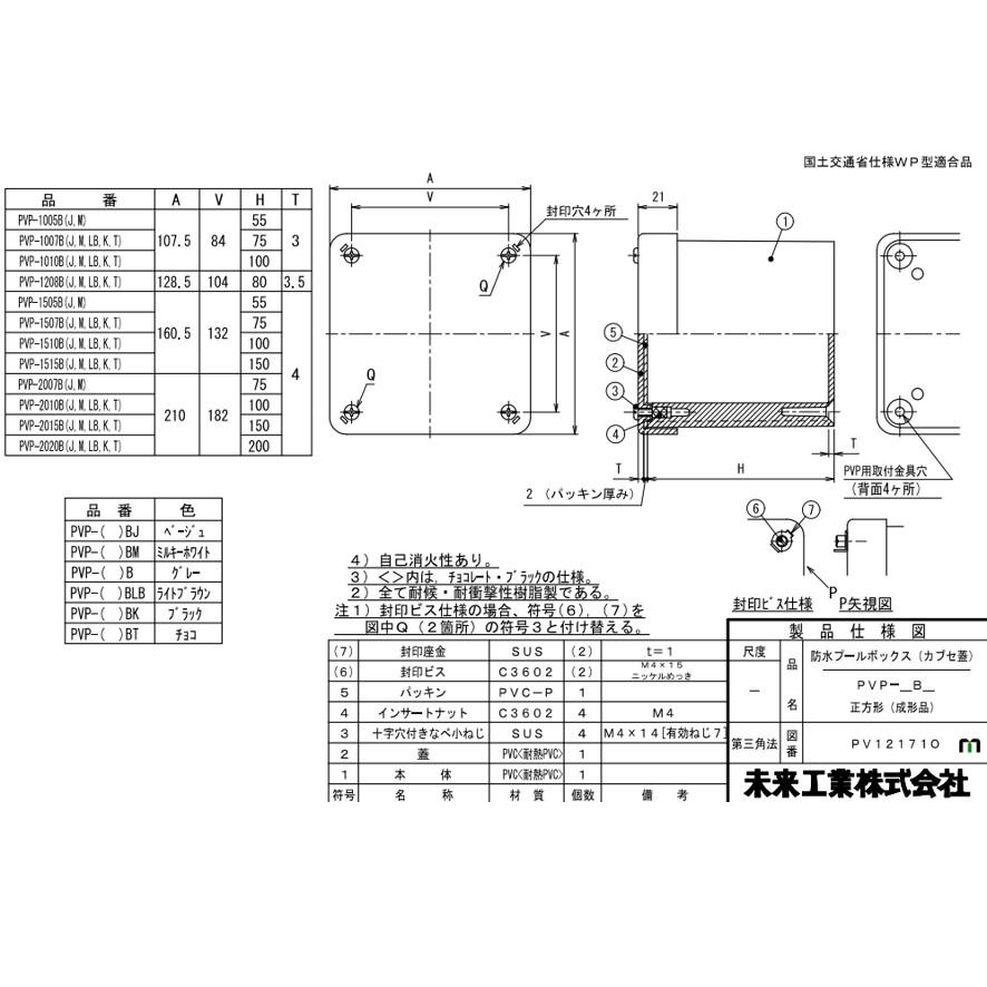 未来工業 PVP-1510BK 防水プールボックス カブセ蓋 正方形 ノック無