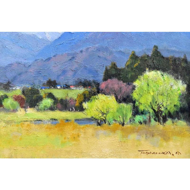 赤羽忠親 「芽吹きの頃（安曇野）」 風景画 油彩 F8号 真作保証 新品