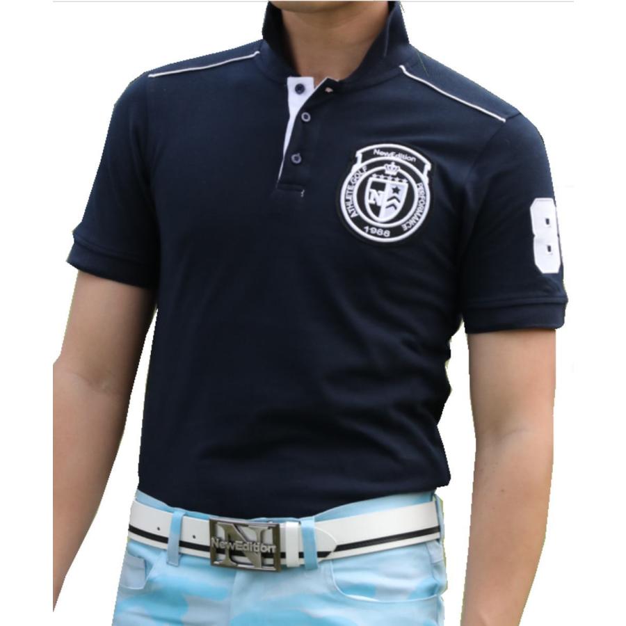 ゴルフウェア メンズ 鹿の子ポロ ゴルフシャツ ワッペン ポロシャツ