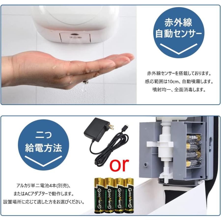 自動ディスペンサー 1000ml 消毒液 アルコール噴霧器 自動 消毒液置き