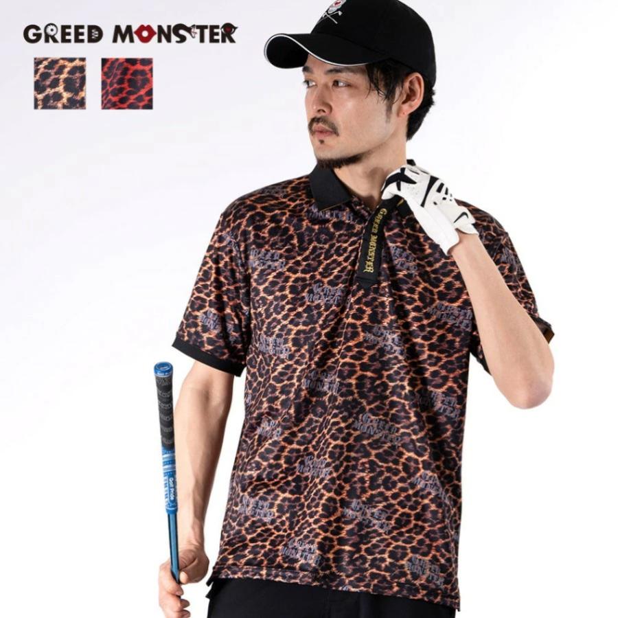 メンズ ゴルフウェア 半袖ポロシャツ トップス 速乾 半袖 総柄 ヒョウ