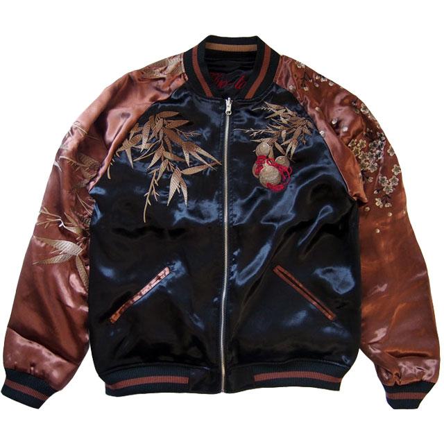 絡繰魂 粋 猫又 スカジャン リバーシブル 261034 身頃ブラック×袖金茶