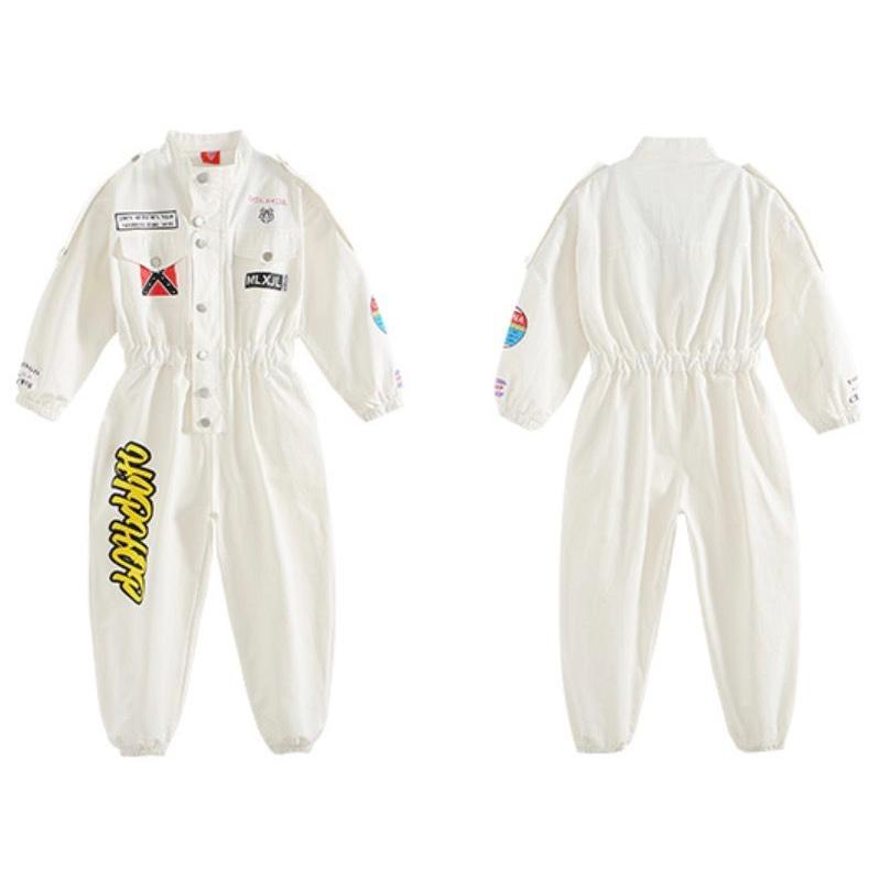 キッズ ダンス 衣装 オールインワン オーバーオール つなぎ 白