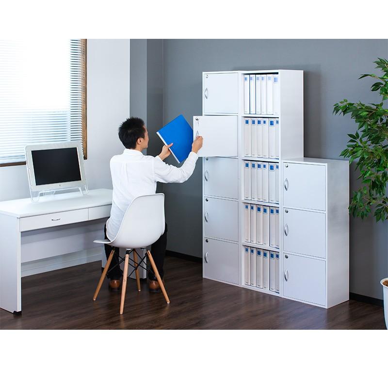 A4本棚 鍵付き収納ボックス 3段カラーボックス 扉付き キャビネット