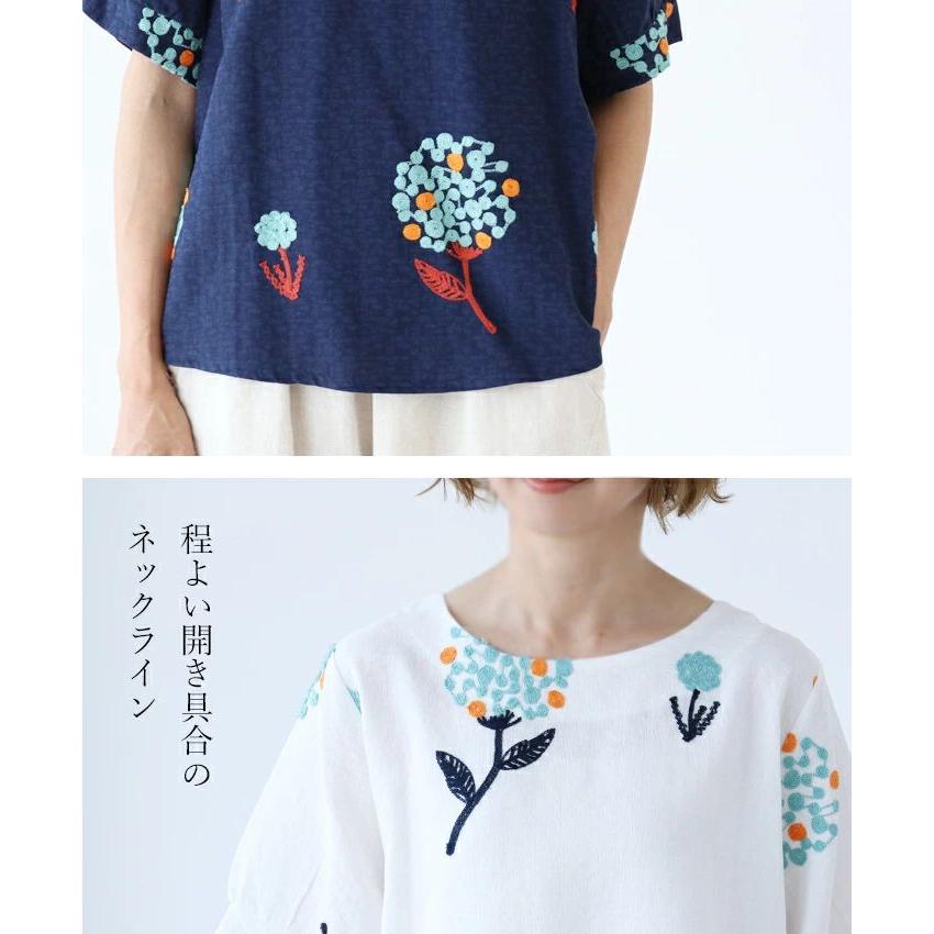 sanpo kuschel（サンポクシェル） 織り生地と花実刺繍トップス