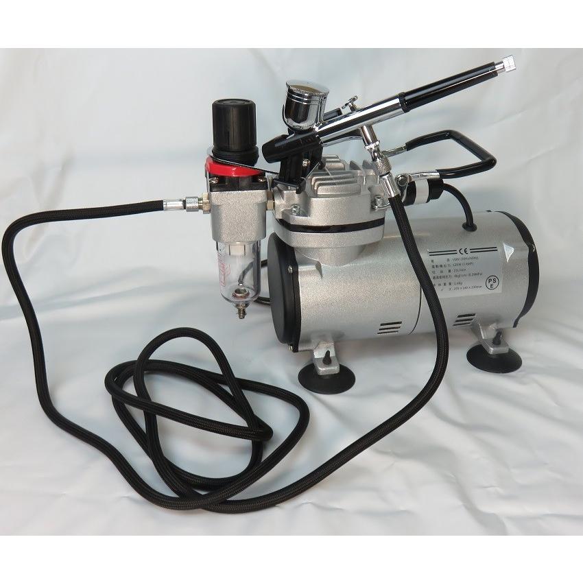 三方良し】オイルレスミニエアーコンプレッサー＆エアーブラシセット