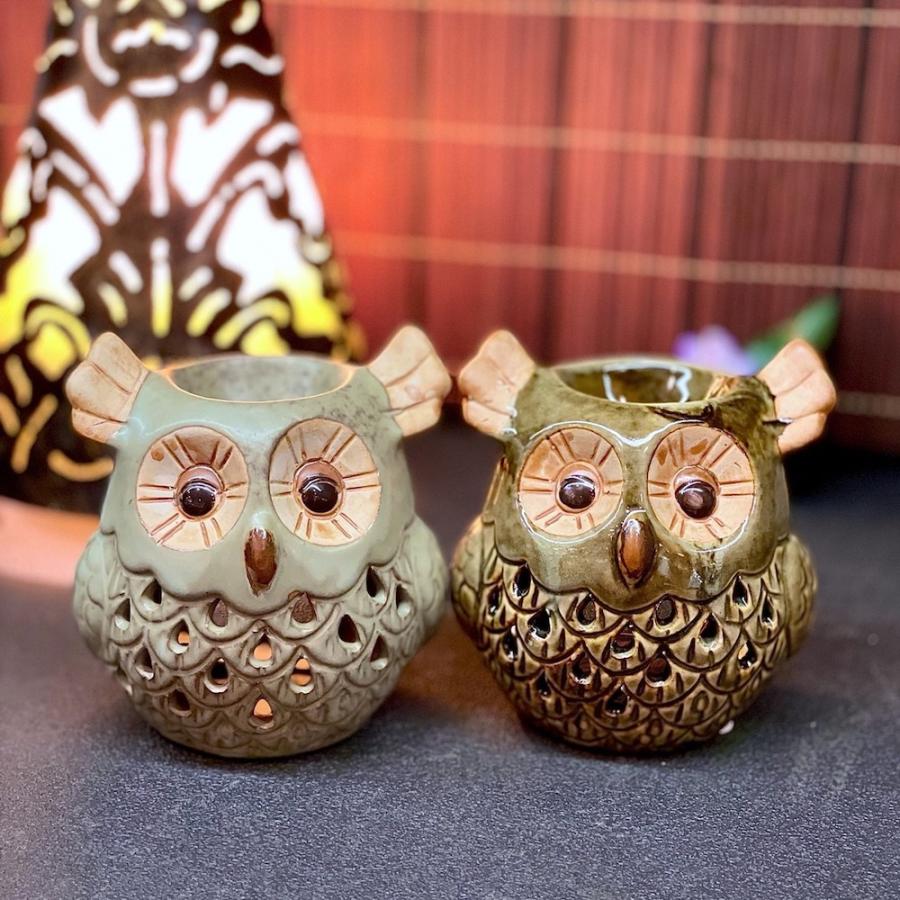 香炉 フクロウ ミミズク E18038-18039 茶色 薄緑 福郎 不苦労 金運
