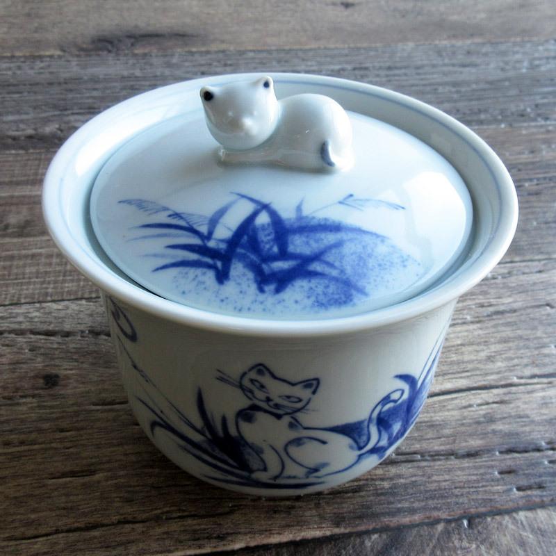 陶製バケット 蓋付ボウル キャンディポット ねこ ネコ 猫雑貨 小物入れ