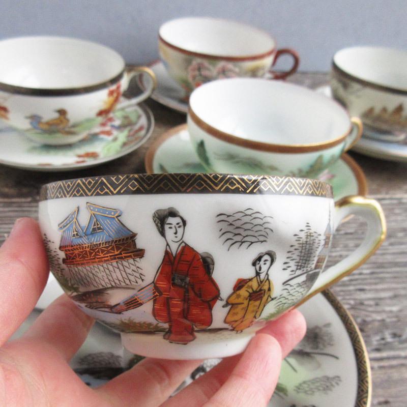 カップ&ソーサー 透かし美人 芸者の透かし絵 レトロ 海外貿易用