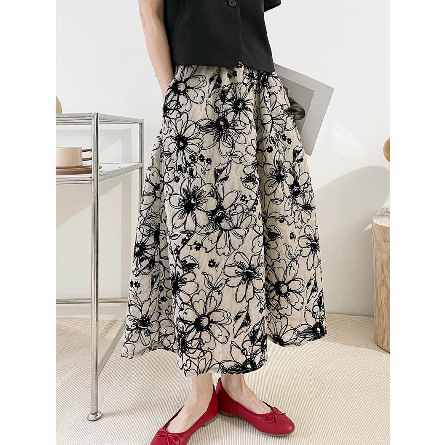 花柄スカート ロングスカート キレイ 花刺繍 フレアスカート ボトムス