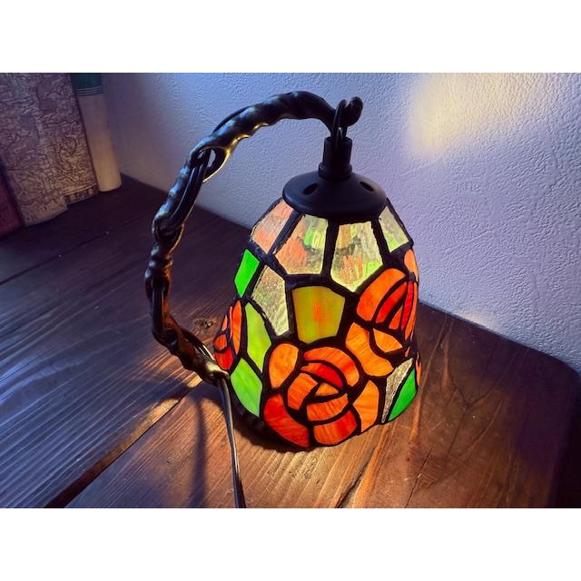 ☆LED電球付き！アンティーク調ステンドグラス吊型テーブルランプ バラ