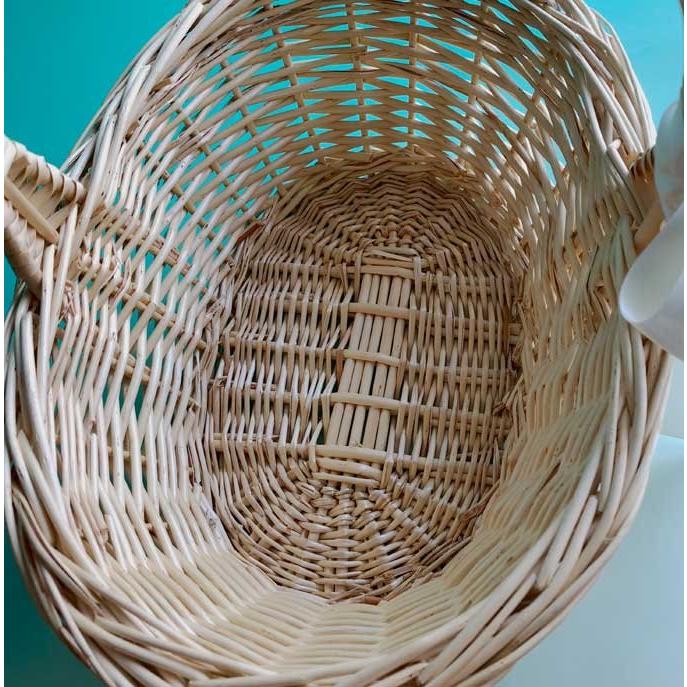 柳素材 バスケット Lサイズ リボン付 約幅36 奥行き27 高さ34cm プチ