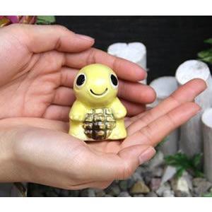 信楽焼 ミニ亀 黄 長寿にご利益がある亀 縁起物のかめ置物 陶器カメ し