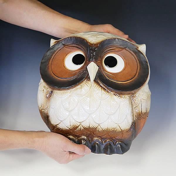信楽焼 ふくろう 送料無料 陶器フクロウ 梟 フクロウ置物焼 やきもの梟