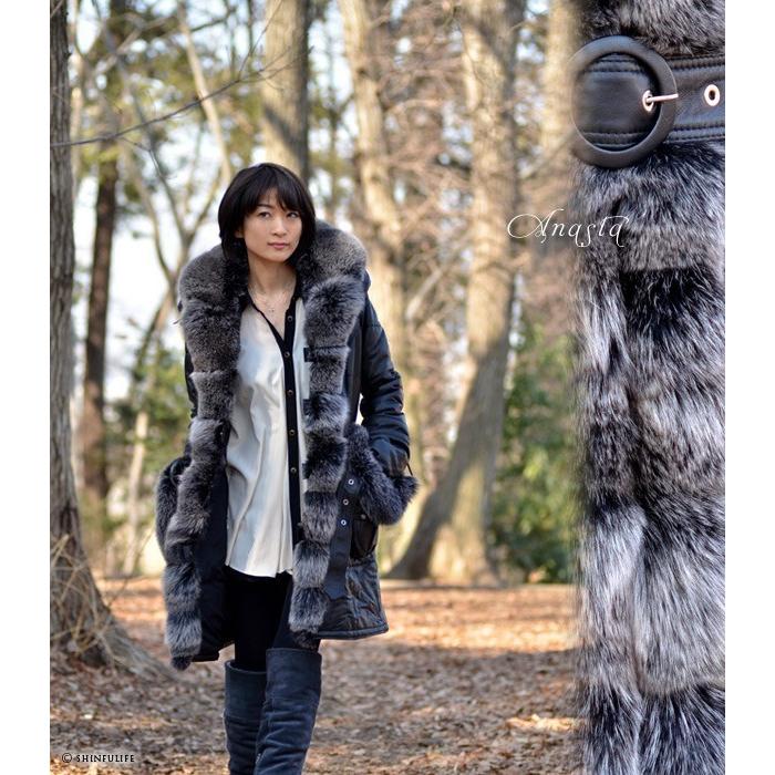 レザーコート レディース ロング コート ファー 袖 フォックス 毛皮